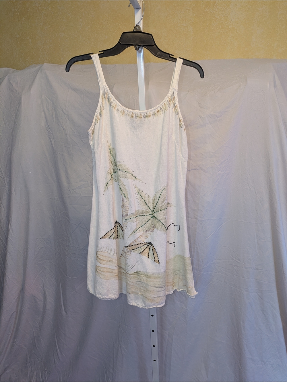 Raya Sun Embroidered Palm Tree Linen Blend Mini Dress / Coverup - Medium